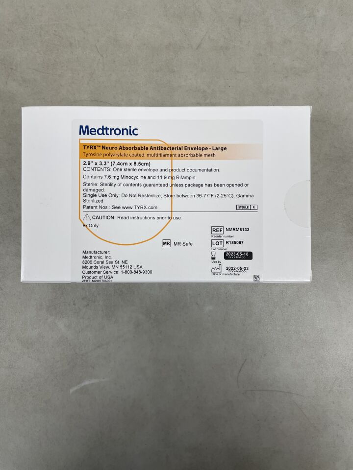 NMRM6133 - MEDTRONIC - TYRX Neuro Absorbable Antibacterial Envelope, Large 2.9" x 3.3", (BX/1) - ( Expiry Date: 2023-05-18 )