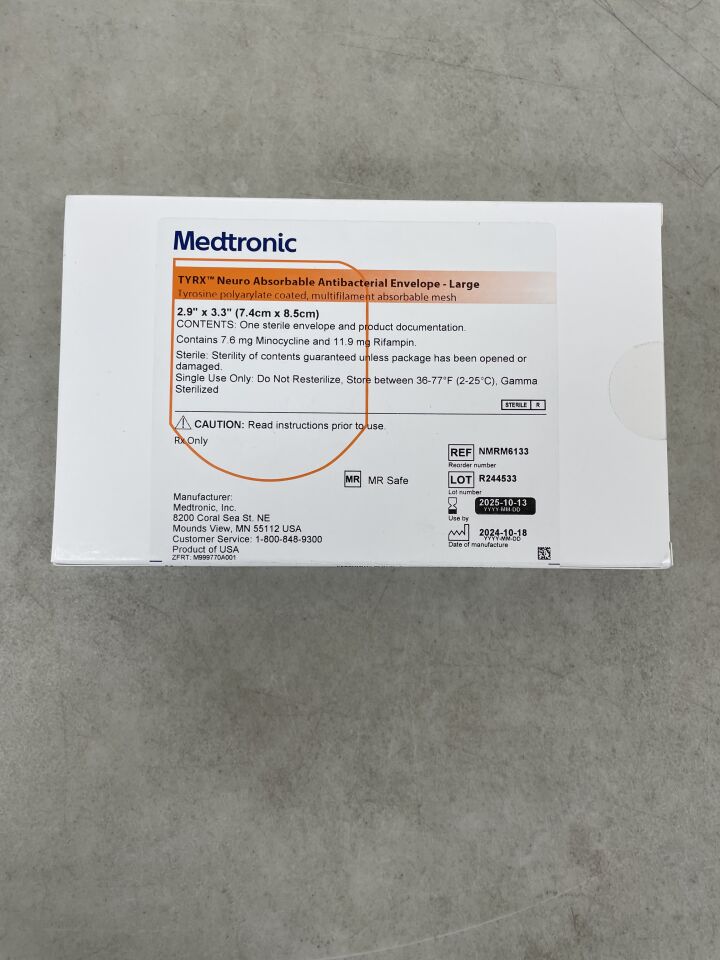 NMRM6133 - MEDTRONIC - TYRX Neuro Absorbable Antibacterial Envelope, Large 2.9" x 3.3", (BX/1) - ( Expiry Date: 2025-10-13 )
