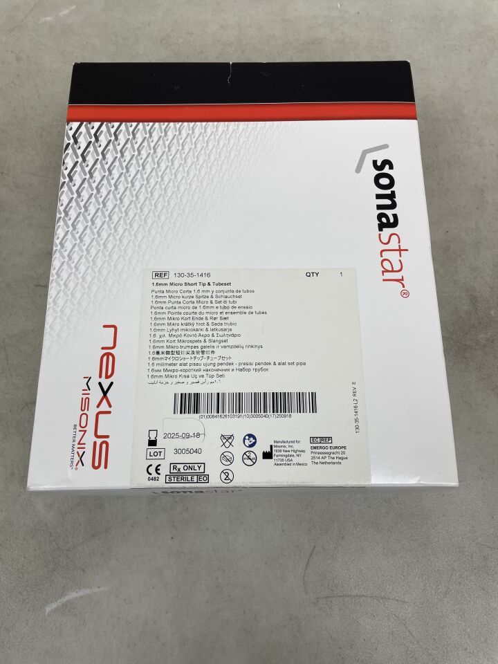 130-35-1416 - MISONIX - Nexus SonaStar Ultrasonic Aspiration, Short Tip, Micro, Straight w/Tubeset 1.6mm x 3.5", (BX/1) - ( Expiry Date: 2025-09-18 )