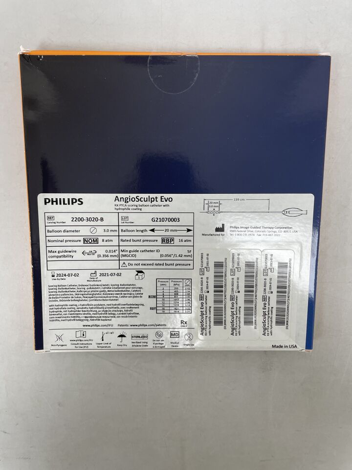 2200-3020-B - PHILIPS - PTCA Scoring Balloon Catheter, 3 dia. x 20 mm Length, 139 cm Catheter Length, 5 Fr, () - ( Expiry Date: 2025-11-17 )