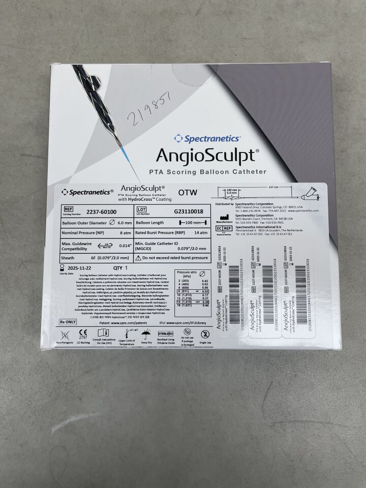 2237-60100 - SPECTRANETICS - angiosculpt otw pta scoring balloon catheter: 6mm x 100mm, 137cm, (BX/1) - ( Expiry Date: 2025-11-22 )