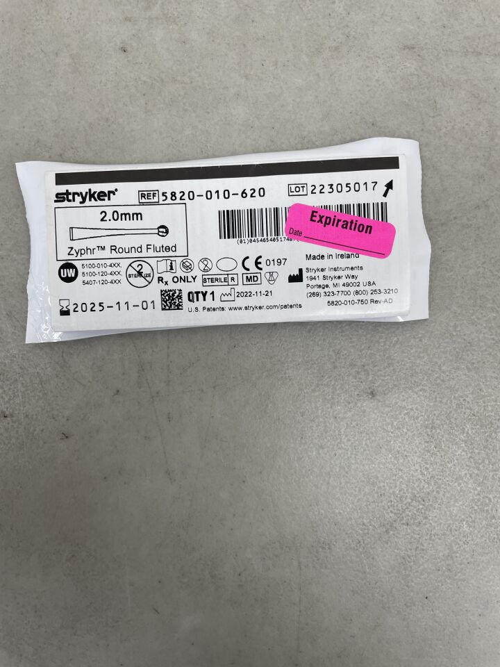 5820-010-620 - STRYKER - Zyphr Elite Round Fluted Bur 2.0mm, (EA) - ( Expiry Date: 2025-11-01 )