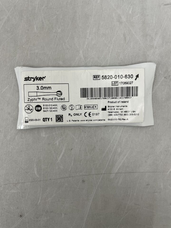 5820-010-630 - STRYKER - Zyphr Elite Round Fluted Bur 3.0mm, (EA) - ( Expiry Date: 2025-11-01 )