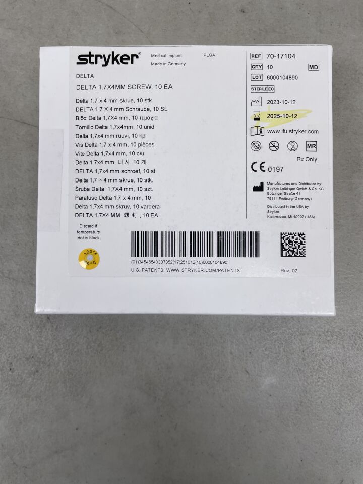 70-17104 - STRYKER - Delta 1.7mm x 4mm Screw, (BX/10) - ( Expiry Date: 2025-10-12 )