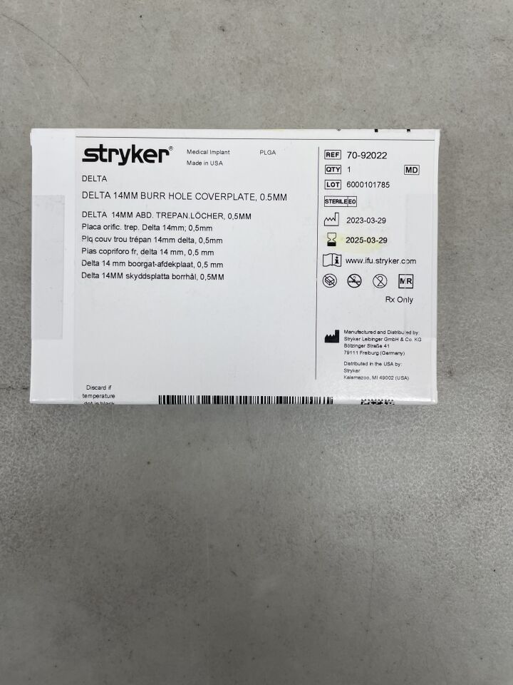 70-92022 - STRYKER - delta 14mm burr hole coverplate, 0.5mm, (BX/1) - ( Expiry Date: 2025-03-29 )