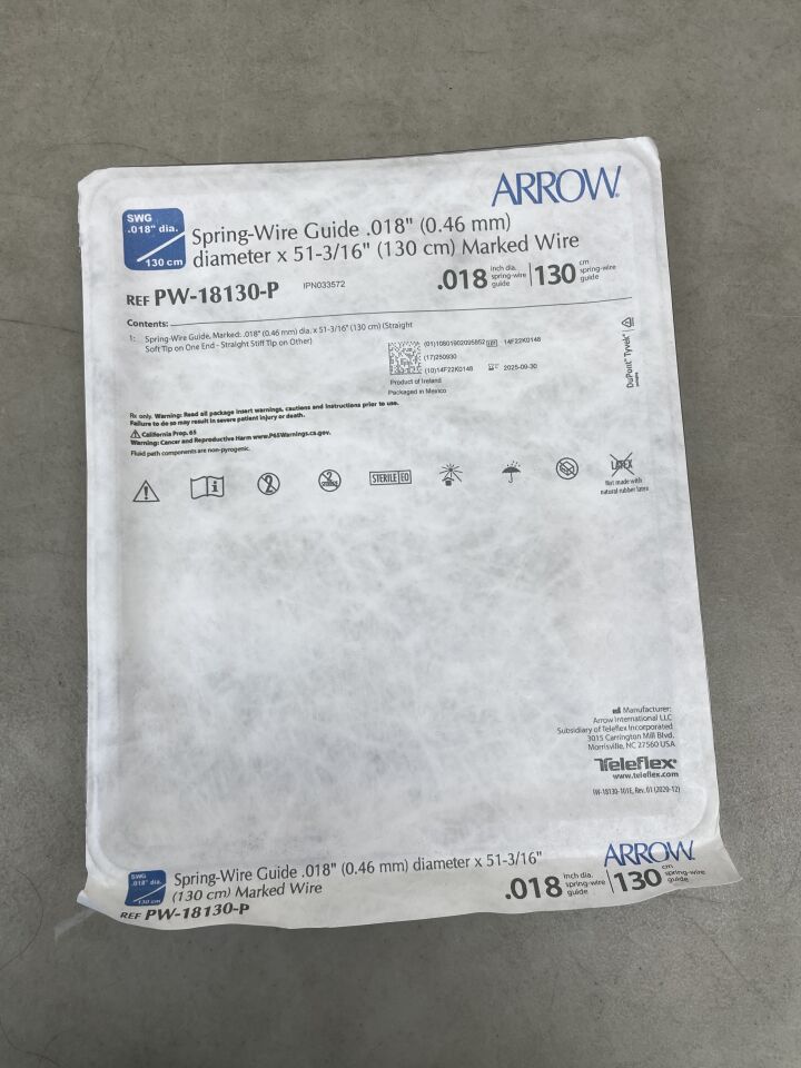 PW-18130-P - TELEFLEX - Arrow Spring-Wire Guide .018" (0.46 mm) diameter x 51-3/16" (130 cm) Marked Wire, (EA) - ( Expiry Date: 2025-09-30 )