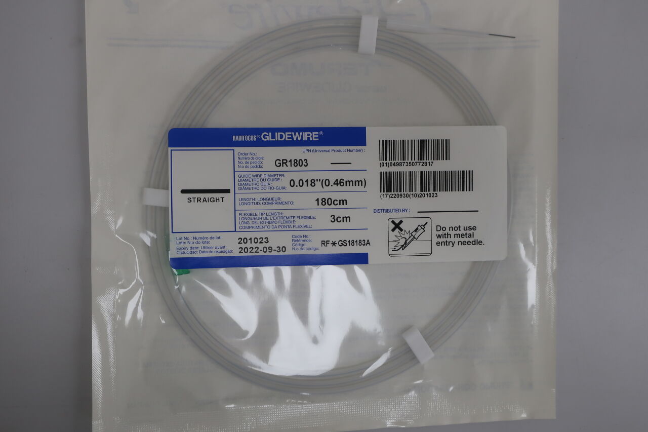 GR1803 - TERUMO - Radifocus Glidewire -Straight - .018" x 180cm x 3cm, (EA) - ( Expiry Date: 2025-08-31 )