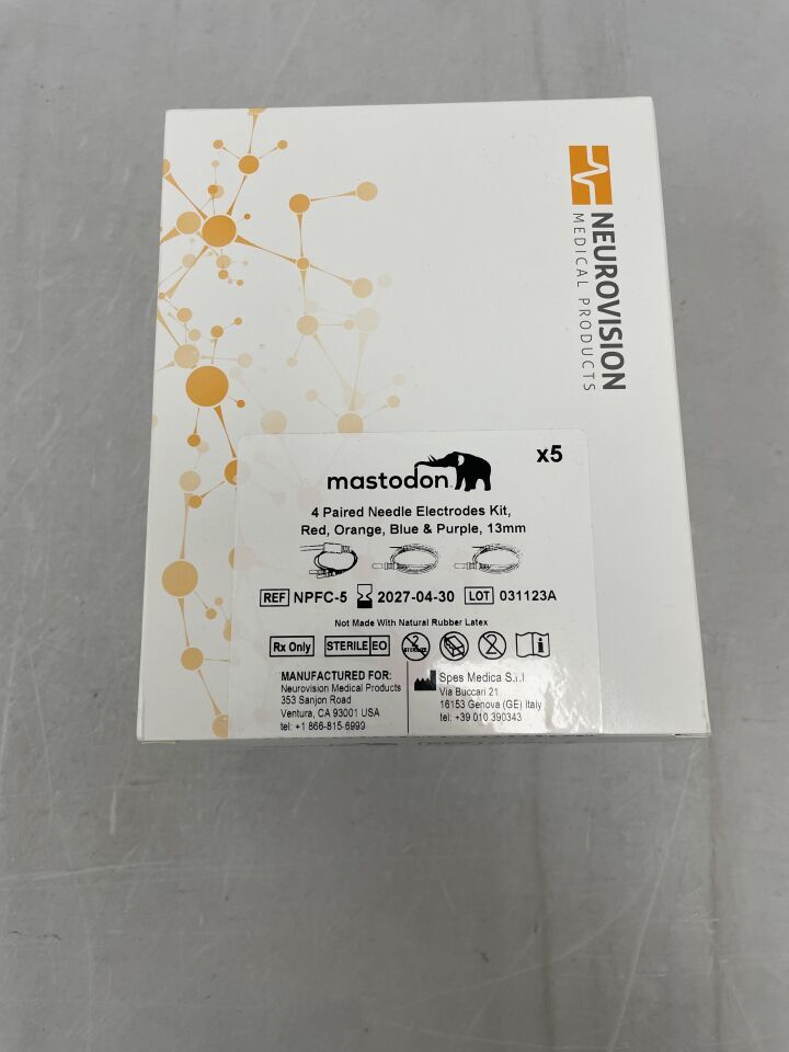 NPFC-5 - NEUROVISION - Mastodon 4 Paired Needle Electrodes Kit, Red, Orange, Blue & Purple, 13mm, (BX/1) - ( Expiry Date: 2027-04-30 )
