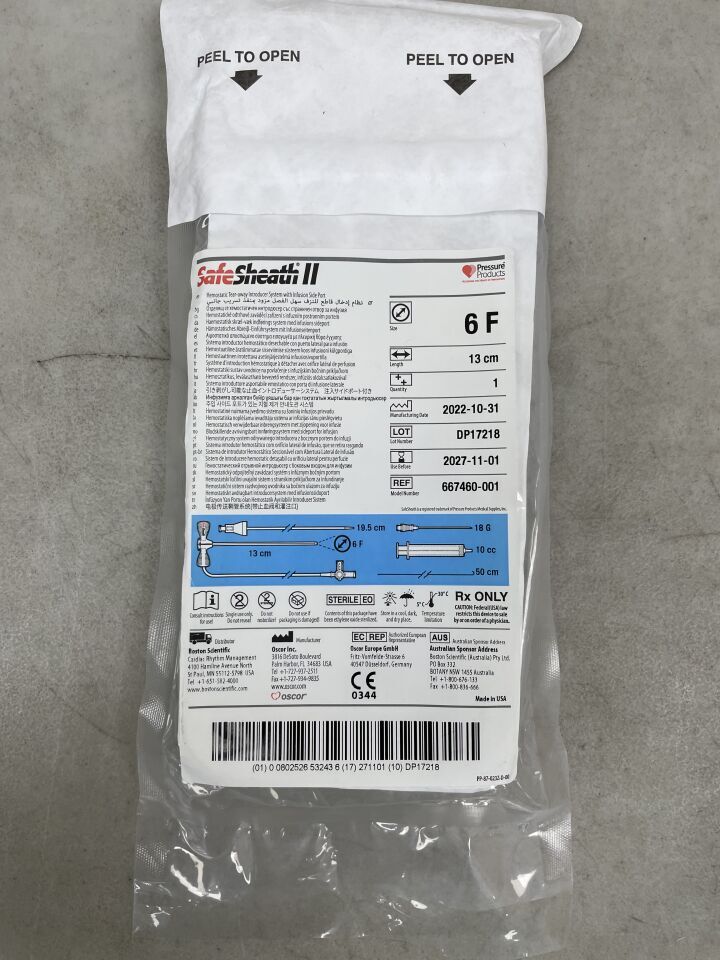 667460-001 - OSCOR - SafeSheath II Hemostatic Tear-away Introducer System with Infusion Side Port, 6F, (EA) - ( Expiry Date: 2027-11-01 )