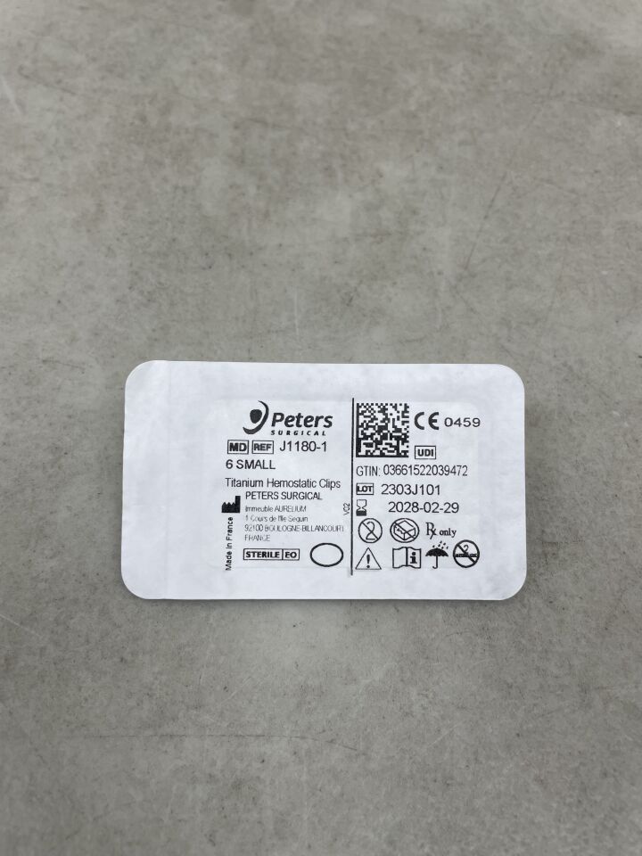 J1180-1 - PETERS SURGICAL - Vitalitec SLS-Clip Titanium Hemostatic Clips, Small (6 Clips/Cartridge), (EA) - ( Expiry Date: 2028-02-29 )