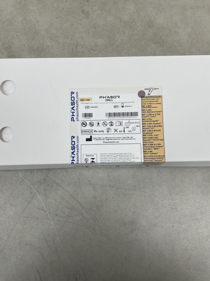 4.5 - PHASOR MEDICAL - Phasor Drill, 4.50-mm diameter, with Drill Stop Extension, Tapered, (BX/1) - ( Expiry Date: 2026-06-17 )