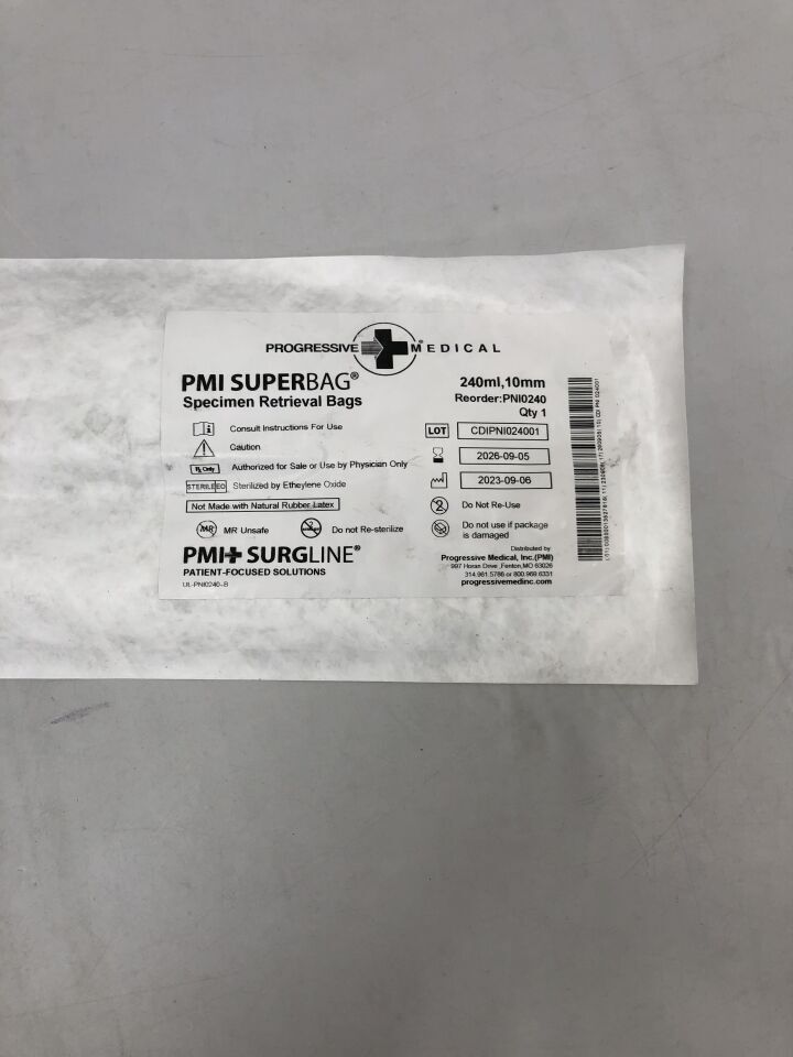 PNI0240 - PROGRESSIVE MEDICAL - PMI Superbag, Specimen Retrieval Bags, 240mL, 10mm, (EA) - ( Expiry Date: 2026-09-05 )