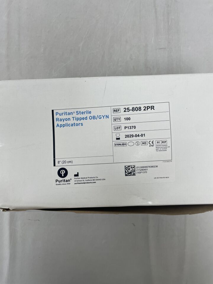 25-808 - PURITAN MEDICAL - Oversized Rayon OB/GYN Swab w/Polystyrene Handle, 8" (2 Per Pack), (BX/100) - ( Expiry Date: 2029-04-01 )