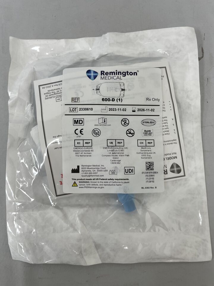 600-D - REMINGTON - Nephrostomy Drain Bag, 600 mL, (EA) - ( Expiry Date: 2026-11-02 )