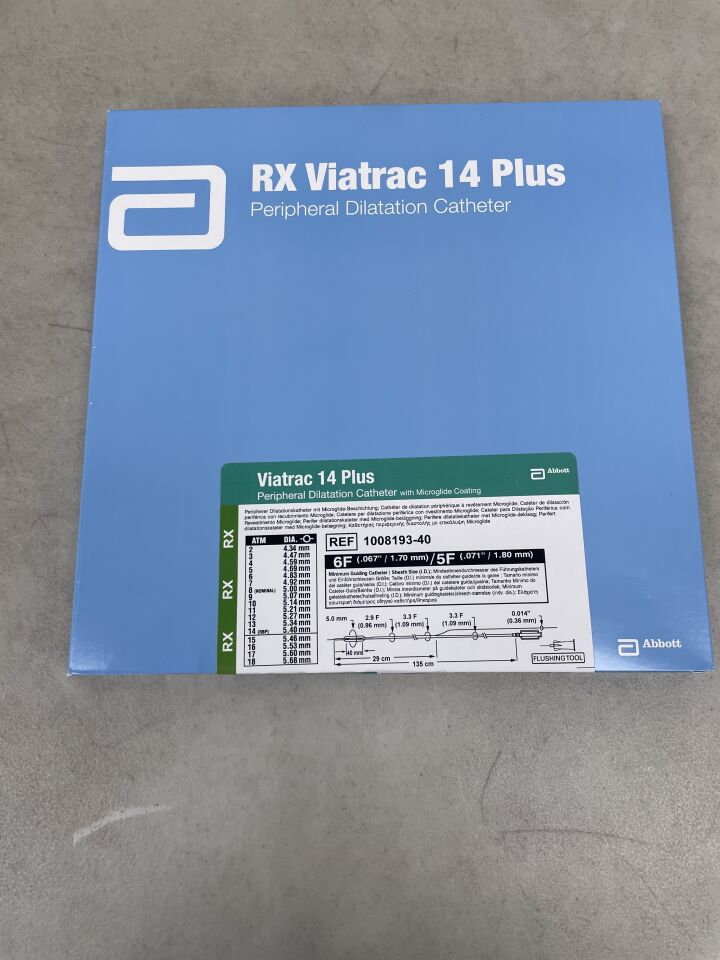 1008193-40 - ABBOTT - Viatrac 14 Plus Peripheral Dilatation Catheter with Microglide Coating - 5.0mm x 40mm x 135cm, (BX/1) - ( Expiry Date: 2023-08-31 )