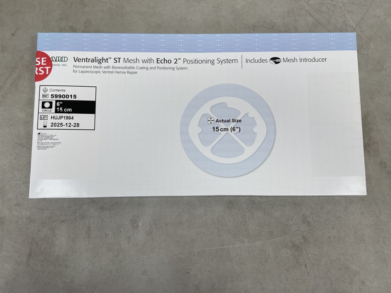 5990015 - BARD - Ventralight ST Mesh with Echo 2 PS: 6" Circle, (BX/1) - ( Expiry Date: 2025-07-31 )