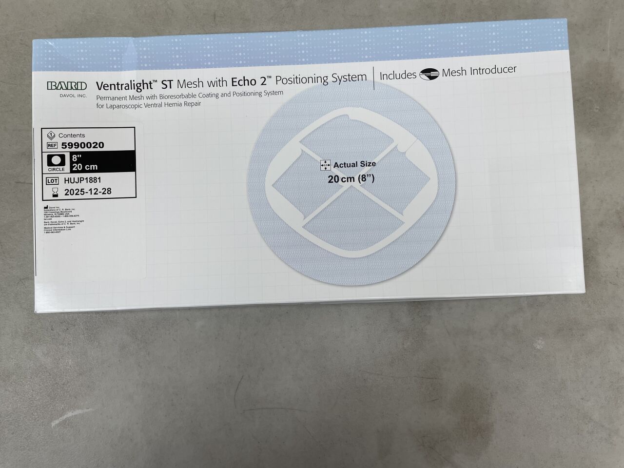 5990020 - BARD - Ventralight ST Mesh with Echo 2 PS: 8" Circle, (BX/1) - ( Expiry Date: 2025-11-30 )
