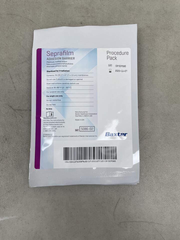 5086-02 - BAXTER - Seprafilm Adhesion BARRIER Procedure Pack, 3" x 5", (EA) - ( Expiry Date: 2024-03-31 )