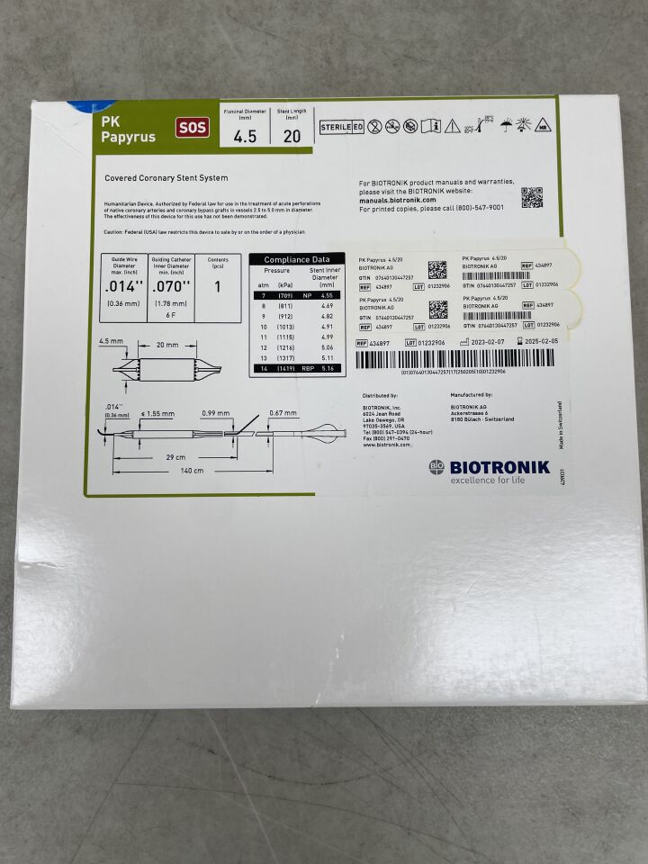 434897 - BIOTRONIK - PK Papyrus Covered Coronary Stent 4.5mm x 20mm, 140cm, (BX/1) - ( Expiry Date: 2025-08-31 )
