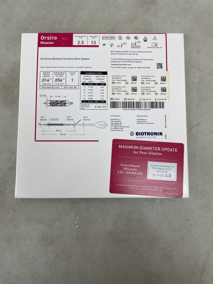 453932 - BIOTRONIK - Orsiro Mission Sirolimus Eluting Coronary Stent System - 2.5mm x 13mm, (BX/1) - ( Expiry Date: 2025-08-31 )