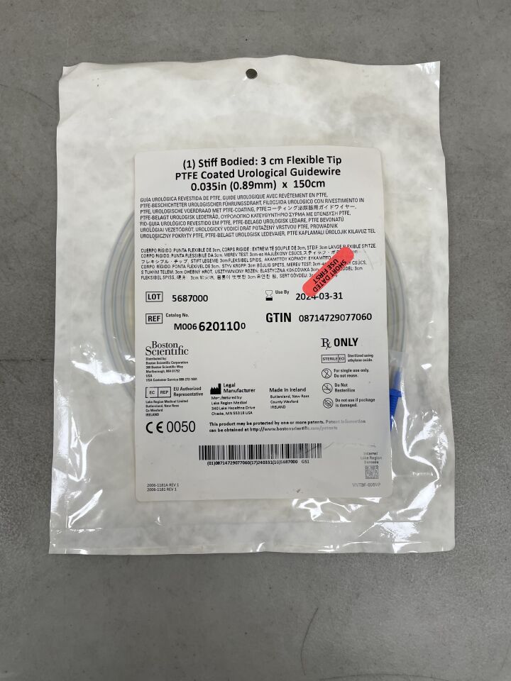 620110 - BOSTON SCIENTIFIC - PTFE Coated Urological Guidewire - Stiff Bodied, Flexible Tip - .035" x 150cm, (EA) - ( Expiry Date: 2025-12-28 )