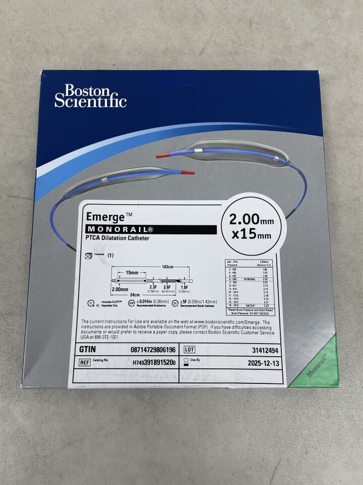 391891520 - BOSTON SCIENTIFIC - Emerge Monorail PTCA Dilatation Catheter - 2mm x 15mm, (BX/1) - ( Expiry Date: 2025-12-28 )