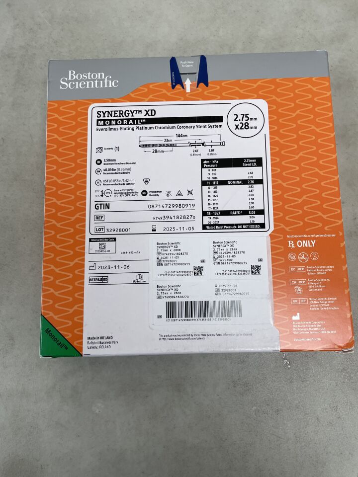 394182827 - BOSTON SCIENTIFIC - SYNERGY XD Everolimus-Eluting Platinum Chromium Coronary Stent System - Monorail - 2.75mm x 28mm, (BX/1) - ( Expiry Date: 2025-11-25 )