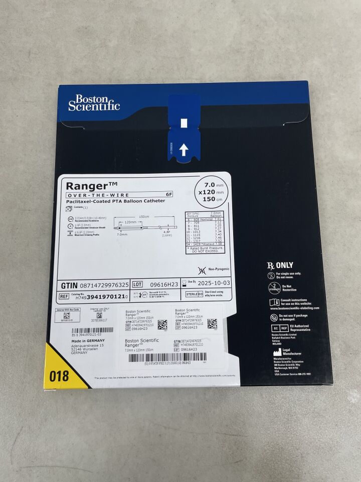 3941970121 - BOSTON SCIENTIFIC - Ranger Paclitaxel-Coated PTA Balloon Catheter - OTW - 7.0mm x 120mm x 150cm For Sale, (BX/1) - ( Expiry Date: 2026-01-08 )