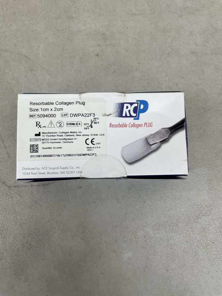 5094000 - COLLAGEN MATRIX - Resorbable Collagen Plug, 1cm x 2cm , (BX/10) - ( Expiry Date: 2025-08-31 )