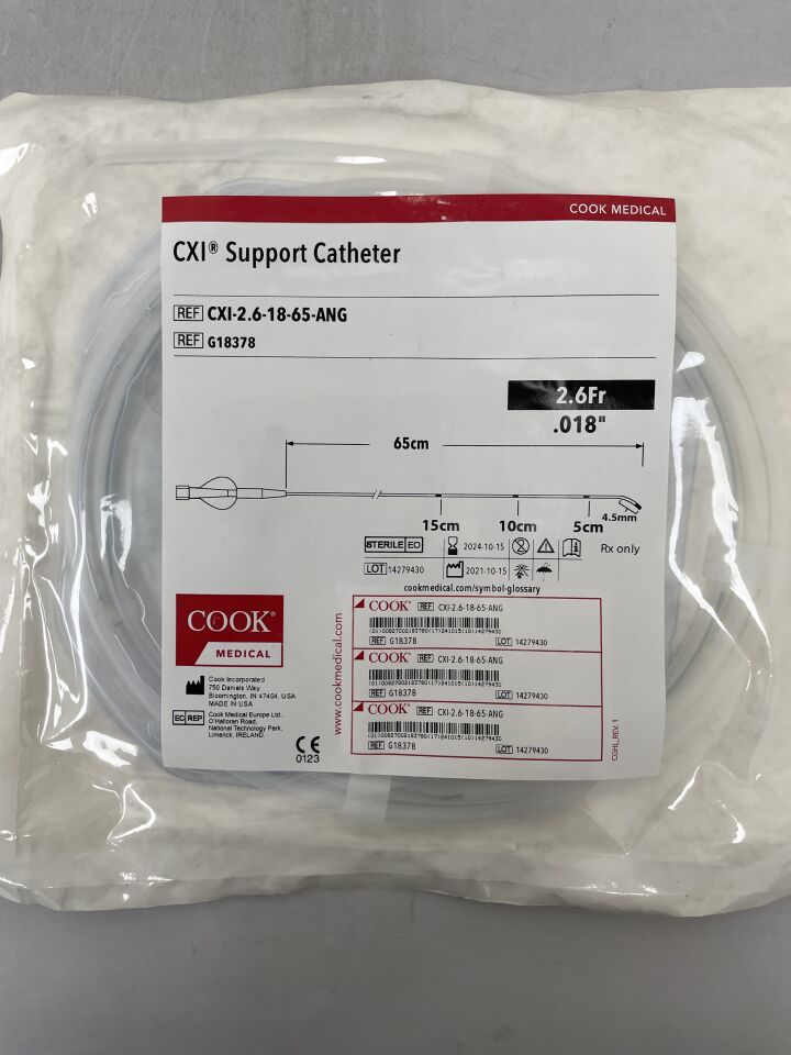 G18378 - COOK - CXI Support Catheter w/Platinum-Iridium Markers 2.6F x 65cm, Angled, (EA) - ( Expiry Date: 2025-12-18 )