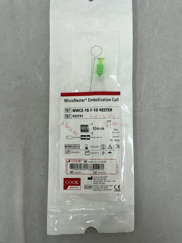 G52741 - COOK - MicroNester Embolization Coil - 018" x 5cm x 3mm, (EA) - ( Expiry Date: 2025-04-13 )