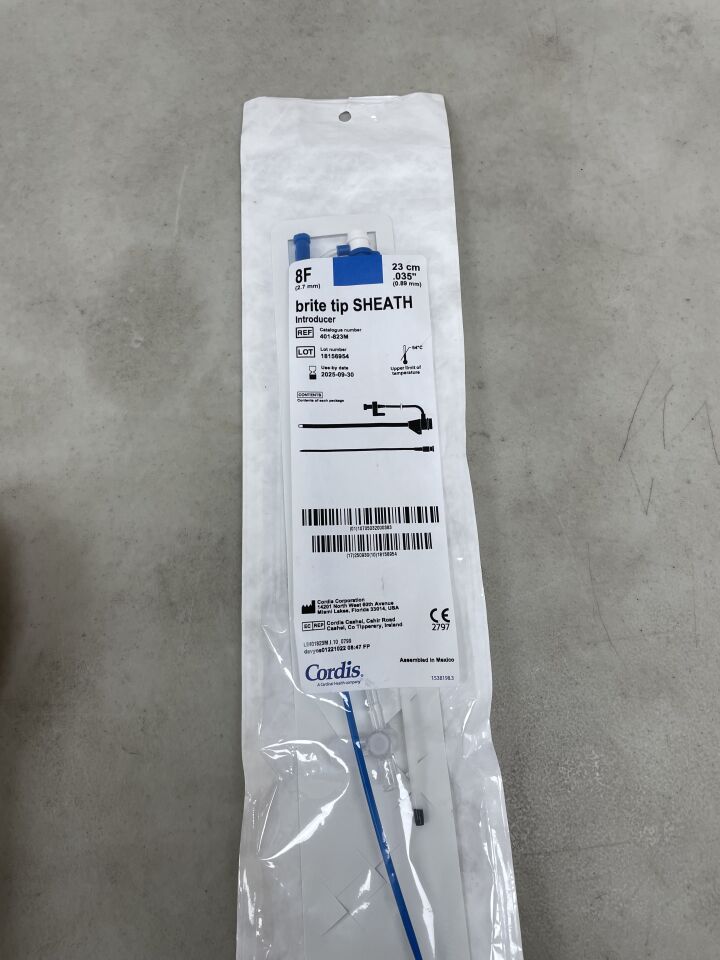 401-823M - CORDIS - Brite Tip SHEATH Introducer - 8Fr x 23cm x .035", (EA) - ( Expiry Date: 2025-09-18 )