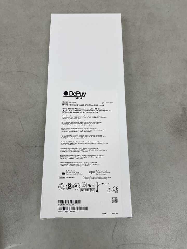 212859 - DEPUY - Microfix QuickAnchor Plus PLA Suture Anchor with Orthocord Suture and V-4 Needle, (BX/1) - ( Expiry Date: 2025-11-30 )