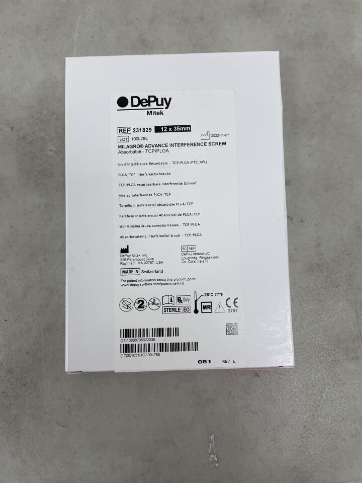 231829 - DEPUY - MILAGRO ADVANCE INTERFERENCE SCREW Absorbable - TCP/PLGA 12 x 35mm, (BX/1) - ( Expiry Date: 2025-07-31 )
