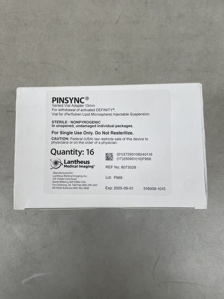 8073028 - LANTHEUS MEDICAL - Pinsync Vented Vial Adapter, 13mm, for withdrawal of activated DEFINITY, (BX/16) - ( Expiry Date: 2026-01-19 )