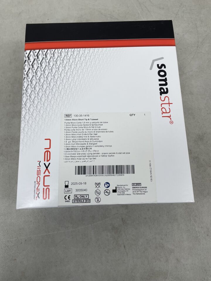 130-35-1416 - MISONIX - Nexus SonaStar Ultrasonic Aspiration, Short Tip, Micro, Straight w/Tubeset 1.6mm x 3.5", (BX/1) - ( Expiry Date: 2025-05-19 )