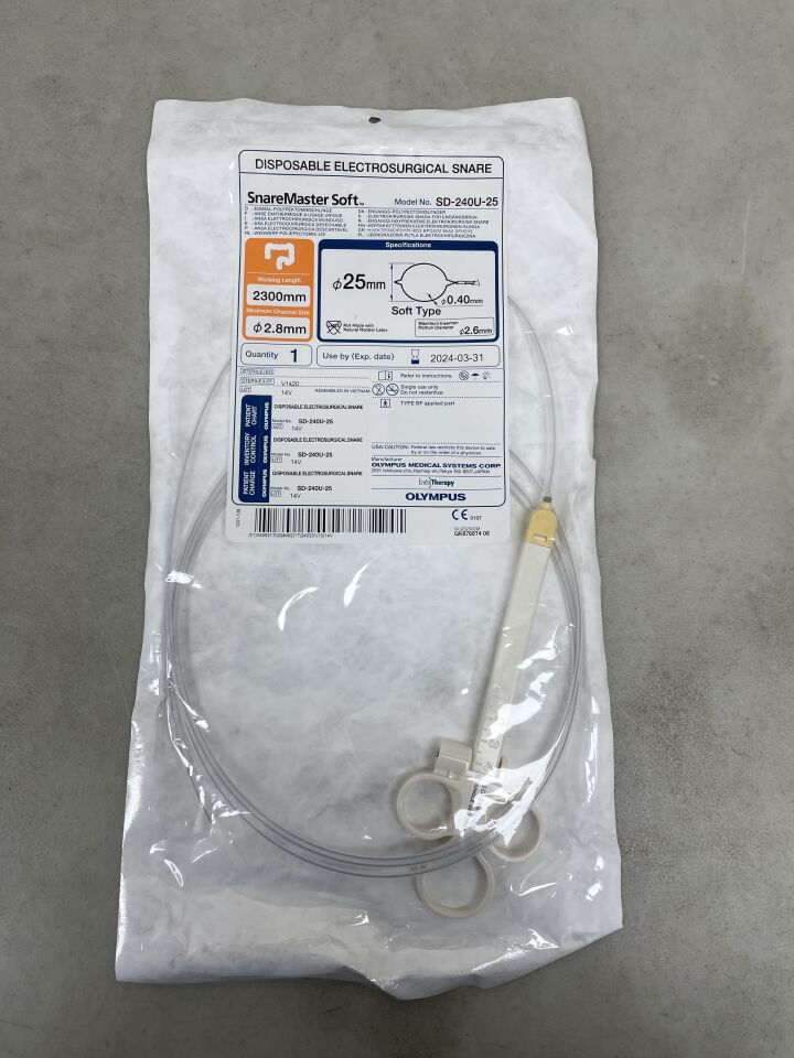 SD-240U-25 - OLYMPUS - Snaremaster Single-Use Soft Oval Electrosurgical Snare, 2300 mm Working Length, 25 mm dia. Loop, (EA) - ( Expiry Date: 2025-11-06 )