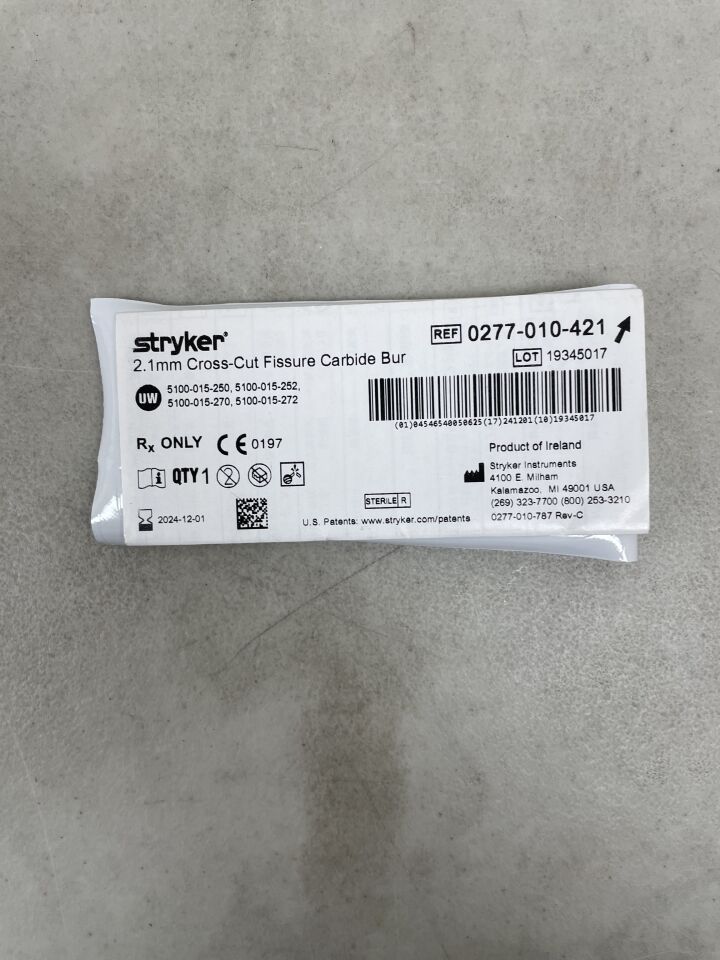 0277-010-421 - STRYKER - 2.1mm Cross-Cut Fissure Carbide Bur, (EA) - ( Expiry Date: 2025-10-18 )