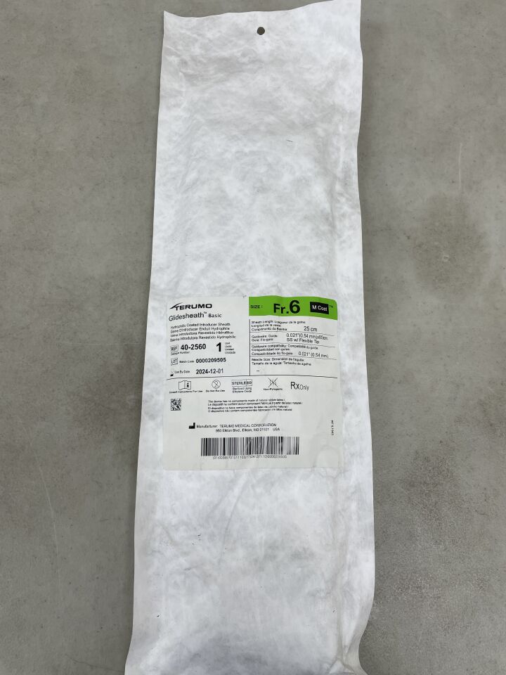 40-2560 - TERUMO - GlideSheath Basic Introducer Sheath w/Guidewire 6F x 25cm, (EA) - ( Expiry Date: 2025-08-31 )