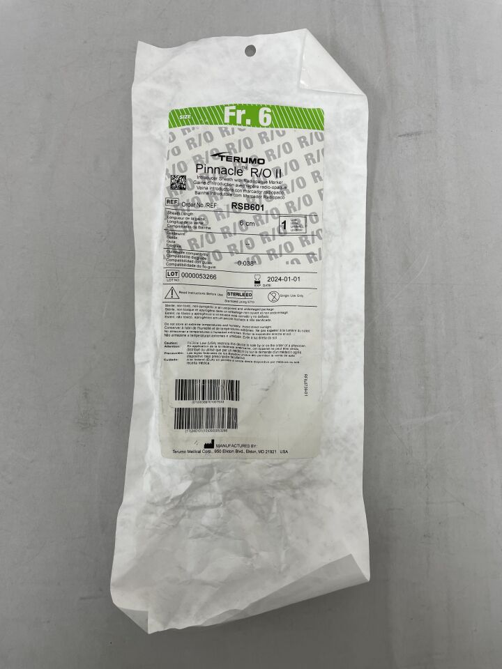 RSB601 - TERUMO - Pinnacle R/O II Introducer Sheath 6F x 6cm, (EA) - ( Expiry Date: 2025-11-01 )