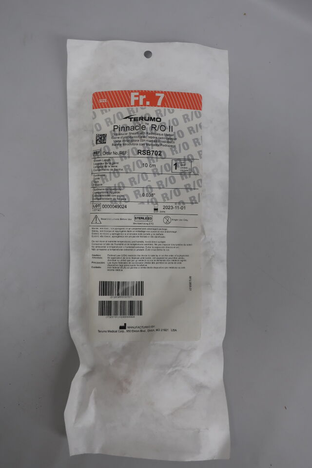 RSB702 - TERUMO - Pinnacle R/O II Introducer Sheath with Radiopaque Marker - 7Fr x 10cm x .038", (EA) - ( Expiry Date: 2025-04-30 )