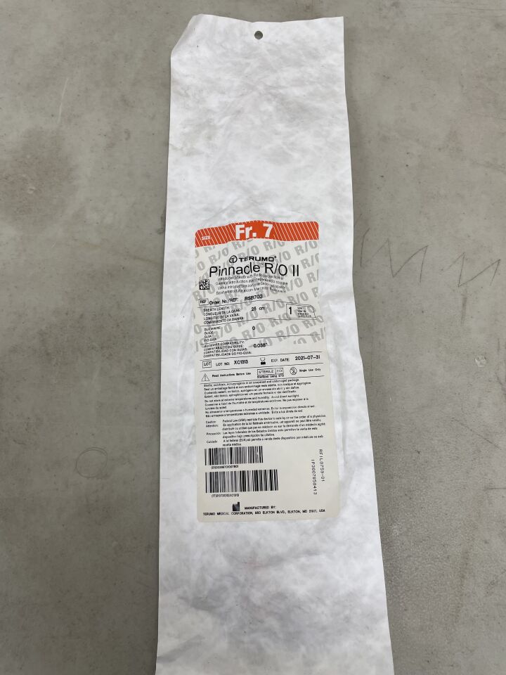 RSB703 - TERUMO - Pinnacle R/O II Introducer Sheath with Radiopaque Marker - 7Fr x 25cm x .038", (EA) - ( Expiry Date: 2025-10-27 )