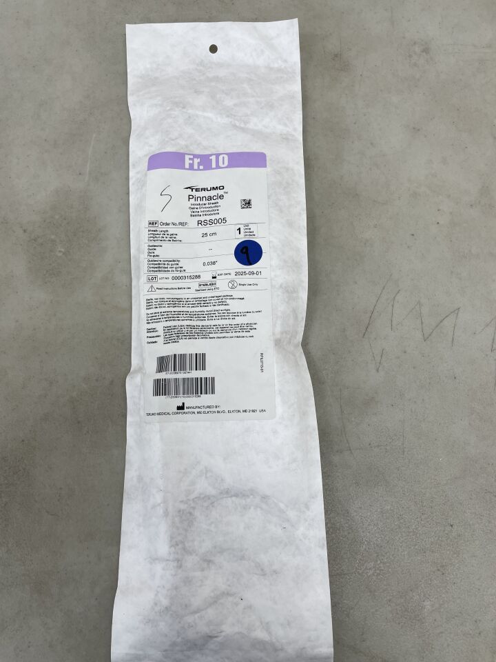 RSS005 - TERUMO - Pinnacle Peripheral Introducer Sheath 10F x 25cm, (EA) - ( Expiry Date: 2025-10-08 )