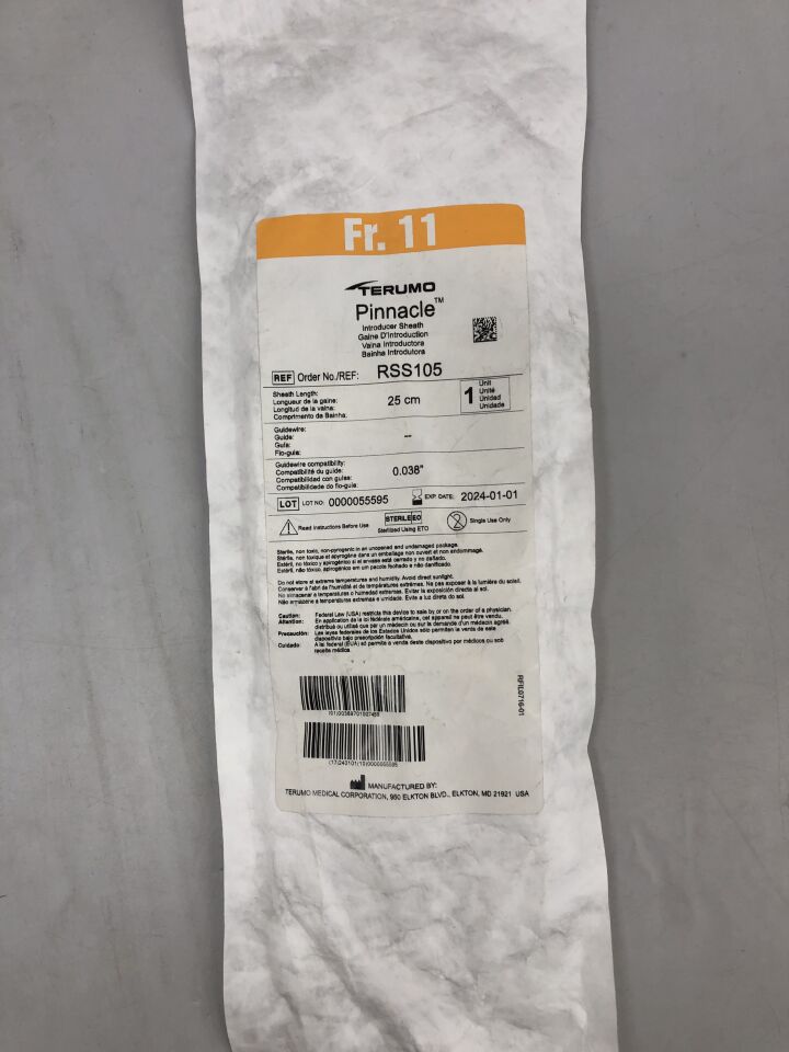 RSS105 - TERUMO - Pinnacle Introducer Sheath - 11Fr x 25cm x .038", (EA) - ( Expiry Date: 2025-11-13 )