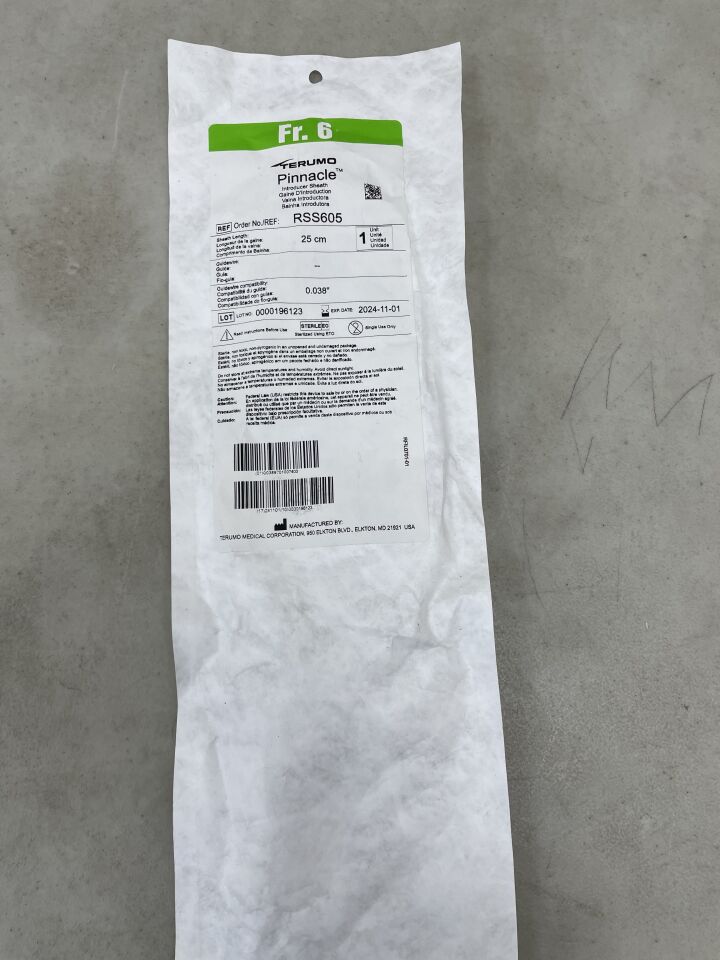 RSS605 - TERUMO - Pinnacle Introducer Sheath - 6Fr x 25cm x .038", (EA) - ( Expiry Date: 2025-09-01 )