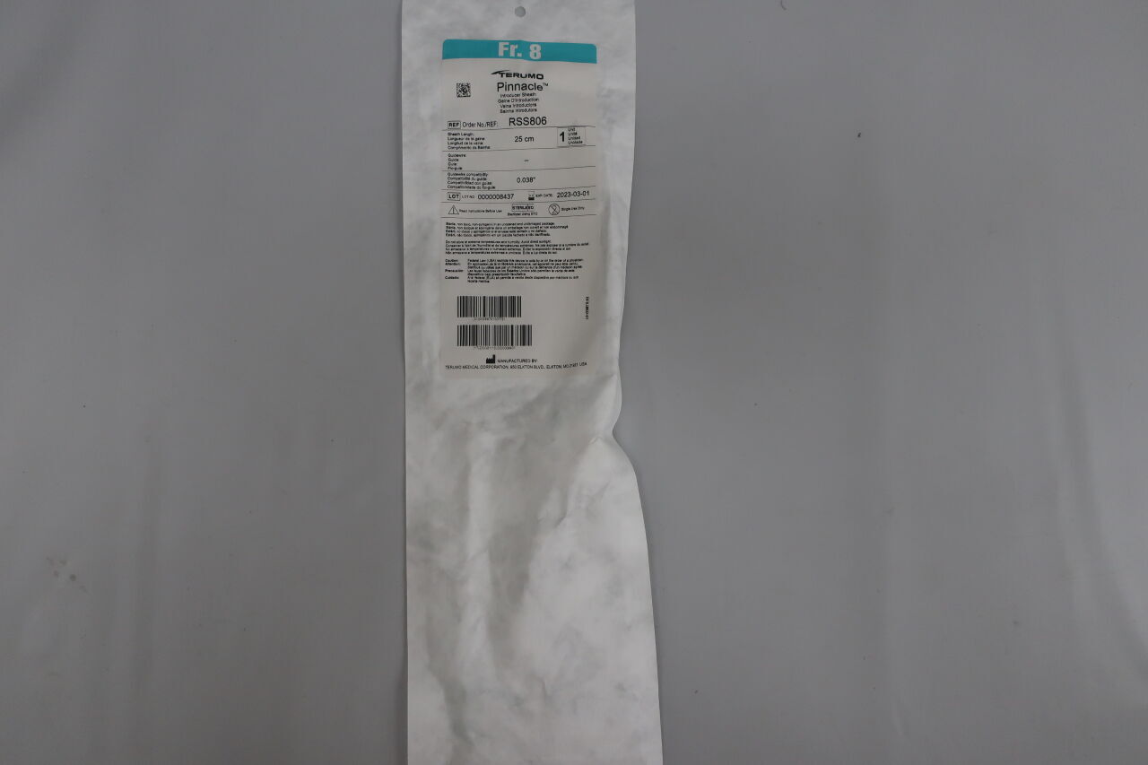 RSS806 - TERUMO - Pinnacle Introducer Sheath - 8Fr x 25cm x .038", (EA) - ( Expiry Date: 2025-09-19 )