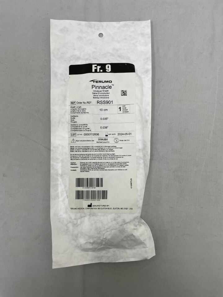 RSS901 - TERUMO - Pinnacle Peripheral Introducer Sheath with 0.035" Mini-Wire 9F x 10cm, (EA) - ( Expiry Date: 2025-07-17 )