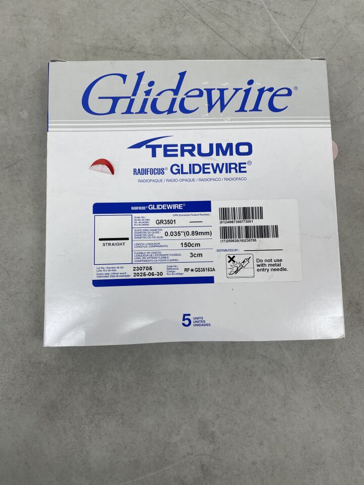 GR3501 - TERUMO - Radifocus Glidewire - Straight - .035" x 150cm x 3cm, (BX/5) - ( Expiry Date: 2025-09-27 )