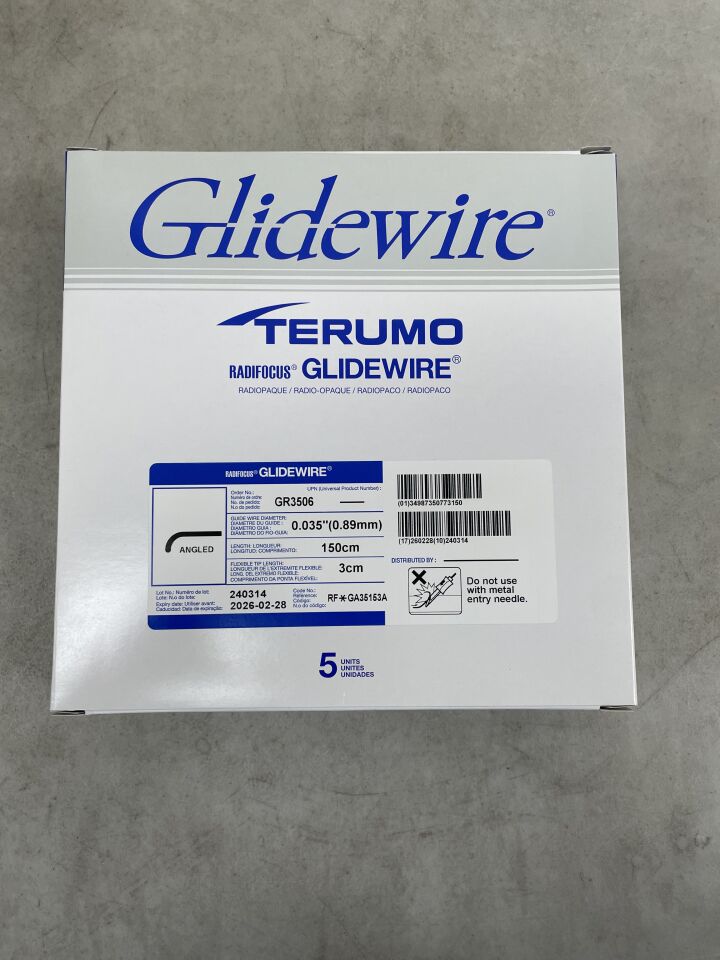 GR3506 - TERUMO - Radifocus Glidewire - Angled - .035" x 150cm x 3cm, (BX/5) - ( Expiry Date: 2025-06-01 )