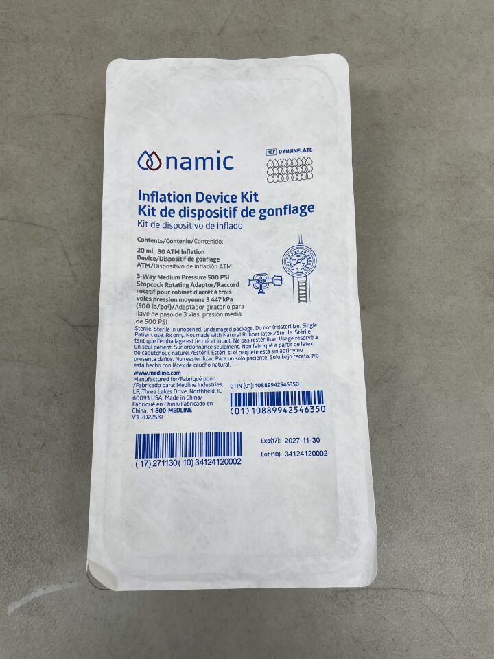 DYNJINFLATE - MEDLINE - NAMIC Inflation Device 20ml 30atm, 10" Tubing, (EA) - ( Expiry Date: 2027-11-30 )